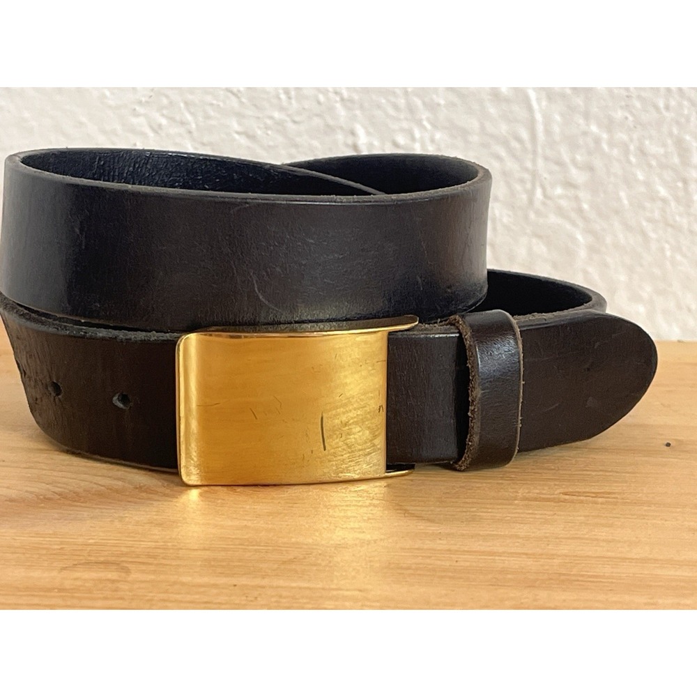 Martin Dingham Belt Men's Size 40 Black Bridle Leather Hand Made Gold Buckle